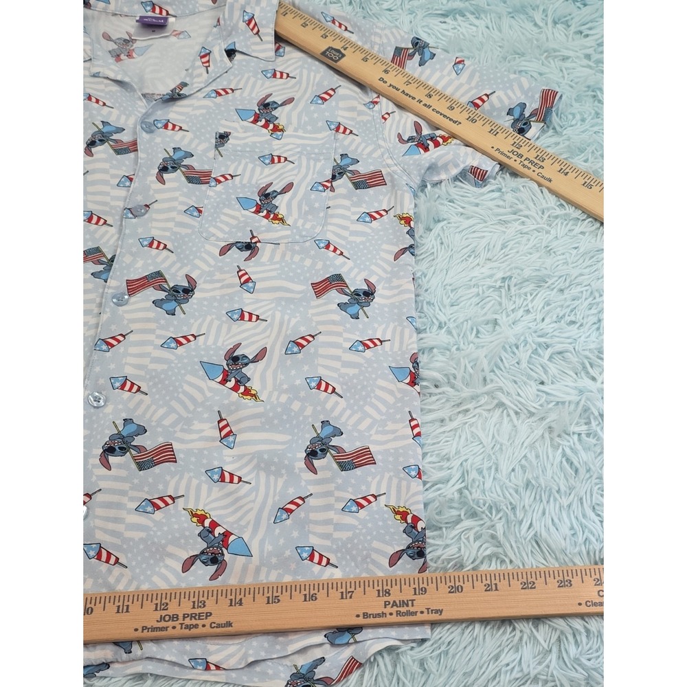 Disney Lilo & Stitch Patriotic Button Up Shirt Adult Medium 4th of July Aloha - Picture 5 of 7